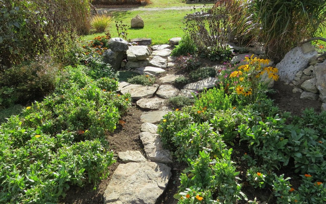 flowerbeds and pathways